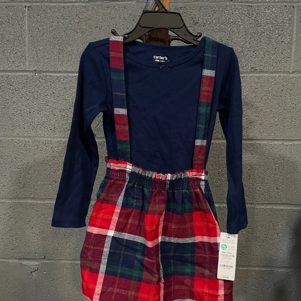 Carter's Plaid Overalls with Navy Top